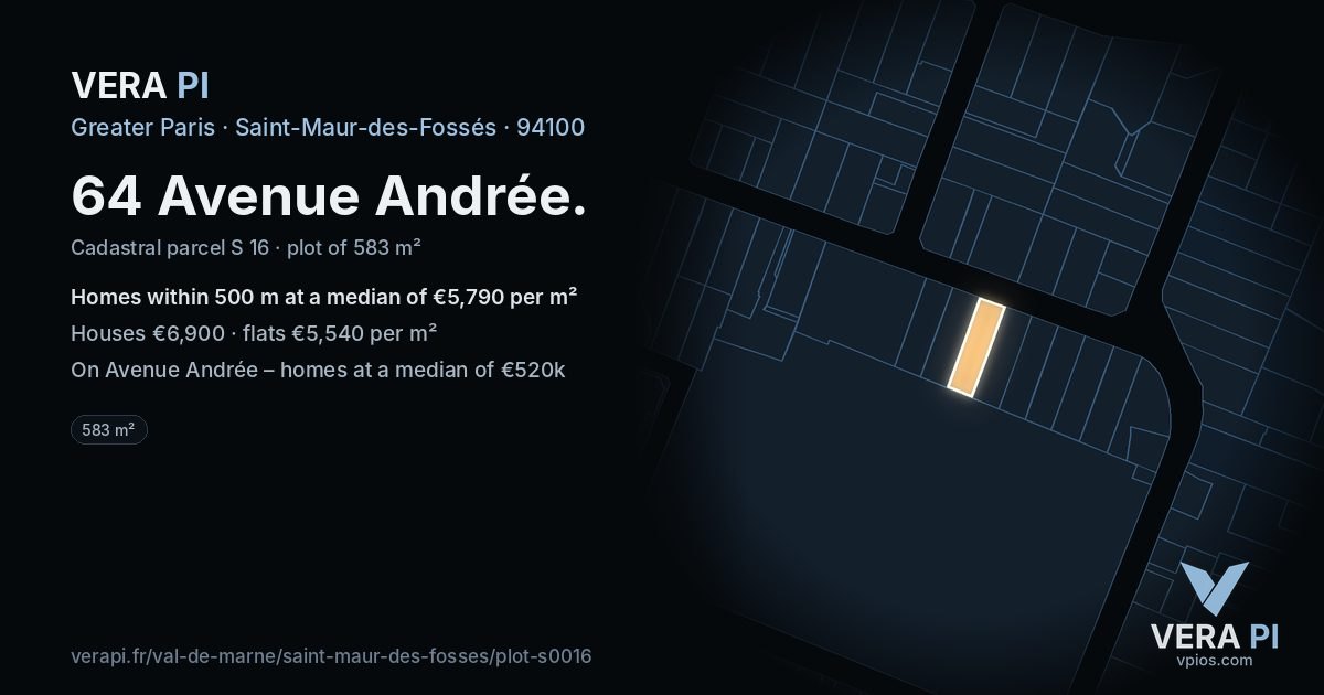 64 Avenue Andrée, Saint-Maur-des-Fossés at night – the plot lit, the parcels around coloured by the prices near them