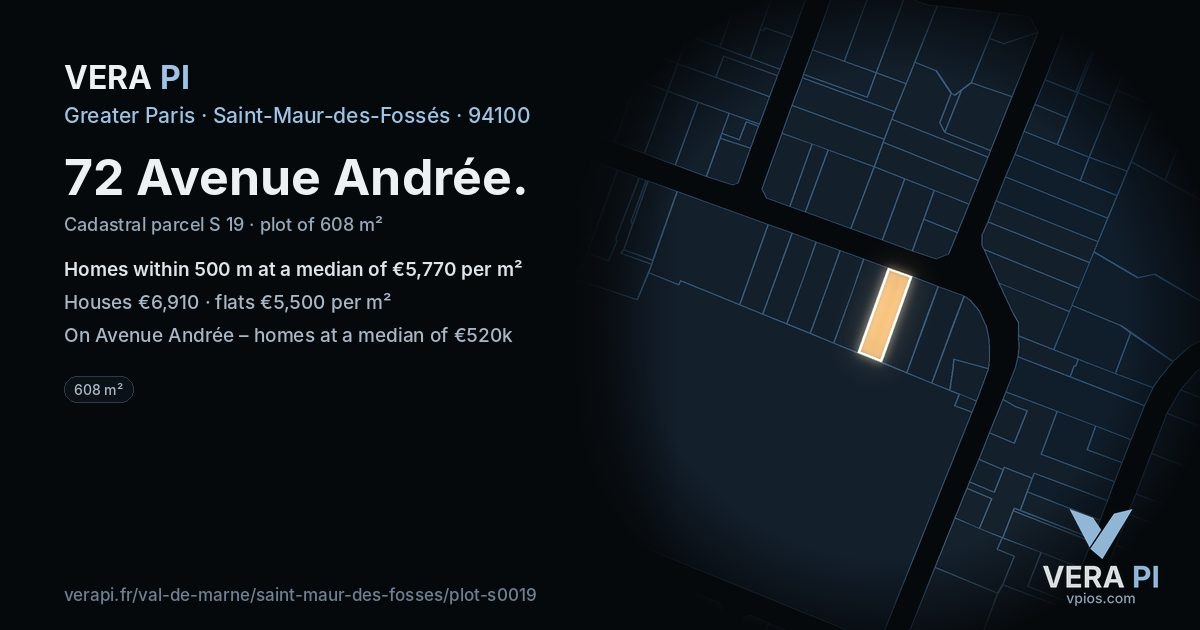 72 Avenue Andrée, Saint-Maur-des-Fossés at night – the plot lit, the parcels around coloured by the prices near them