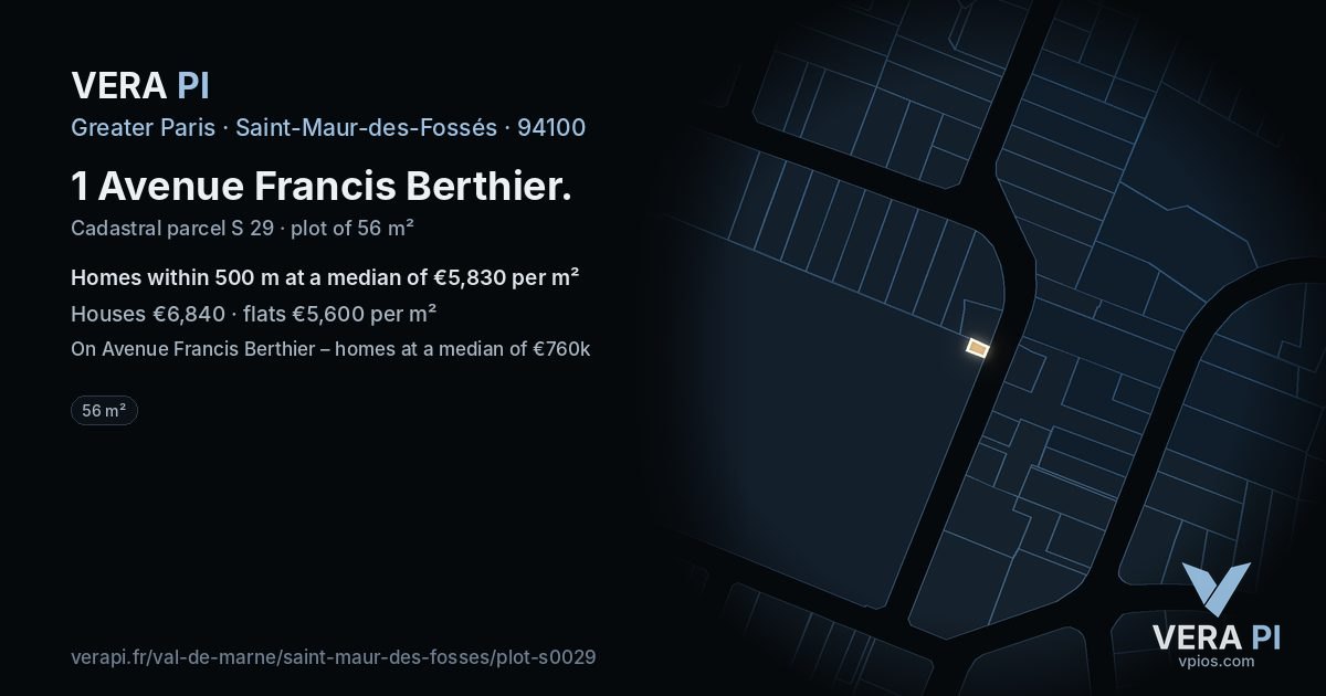 1 Avenue Francis Berthier, Saint-Maur-des-Fossés at night – the plot lit, the parcels around coloured by the prices near them