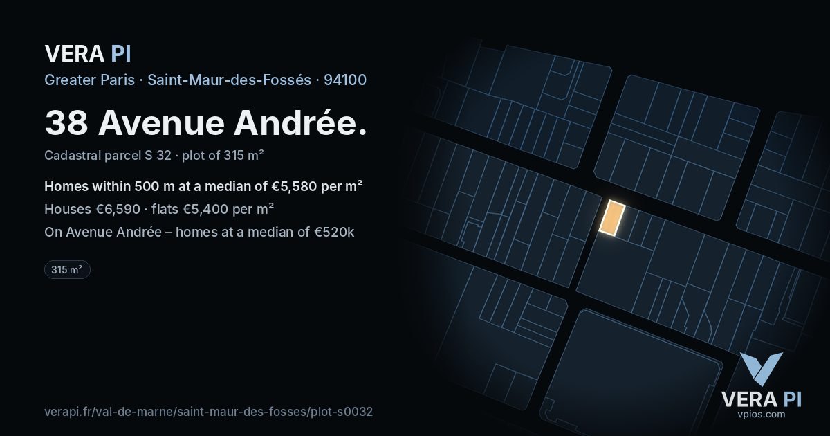 38 Avenue Andrée, Saint-Maur-des-Fossés at night – the plot lit, the parcels around coloured by the prices near them