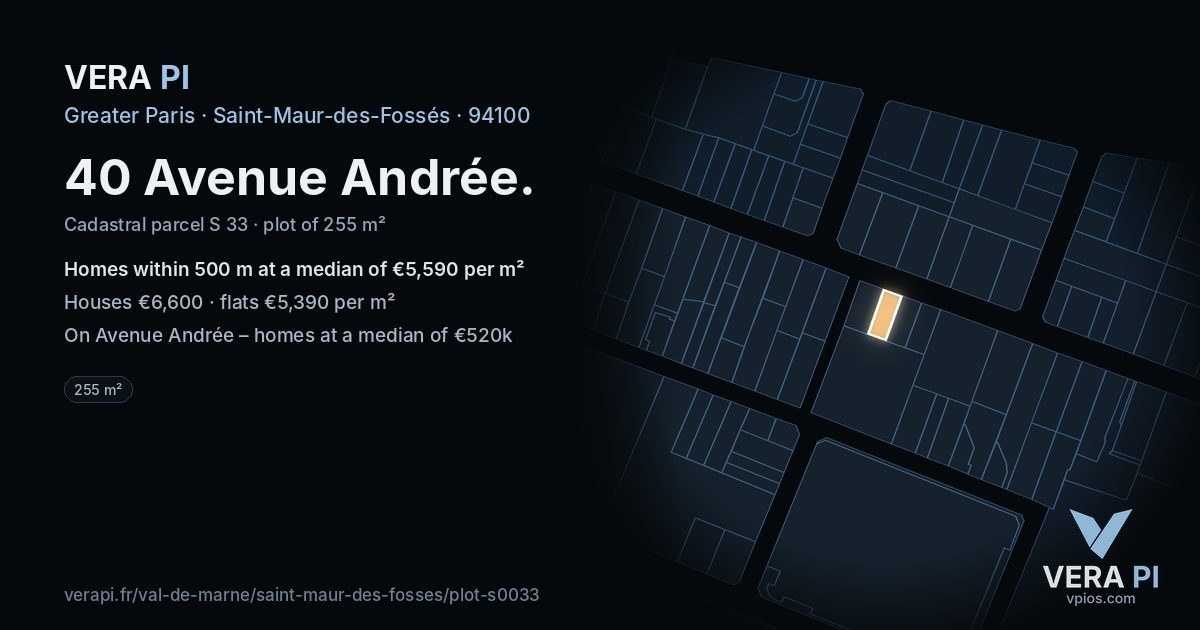 40 Avenue Andrée, Saint-Maur-des-Fossés at night – the plot lit, the parcels around coloured by the prices near them
