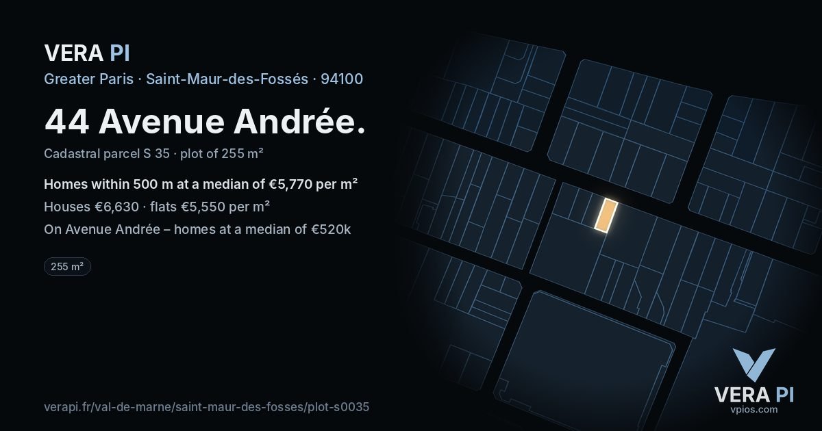 44 Avenue Andrée, Saint-Maur-des-Fossés at night – the plot lit, the parcels around coloured by the prices near them