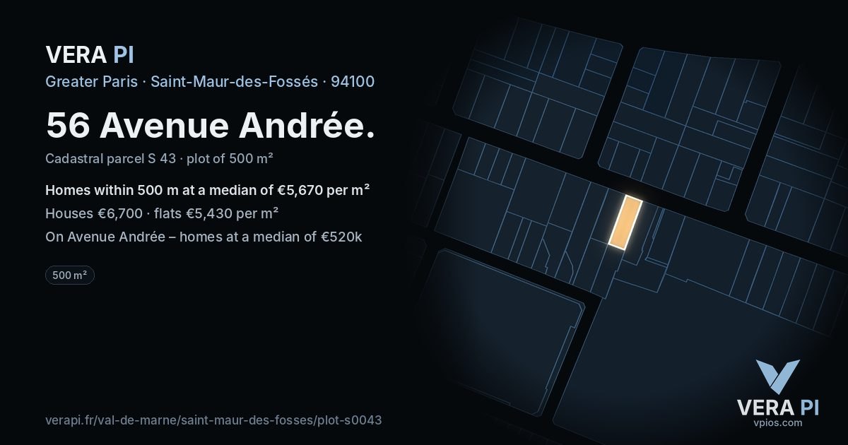 56 Avenue Andrée, Saint-Maur-des-Fossés at night – the plot lit, the parcels around coloured by the prices near them