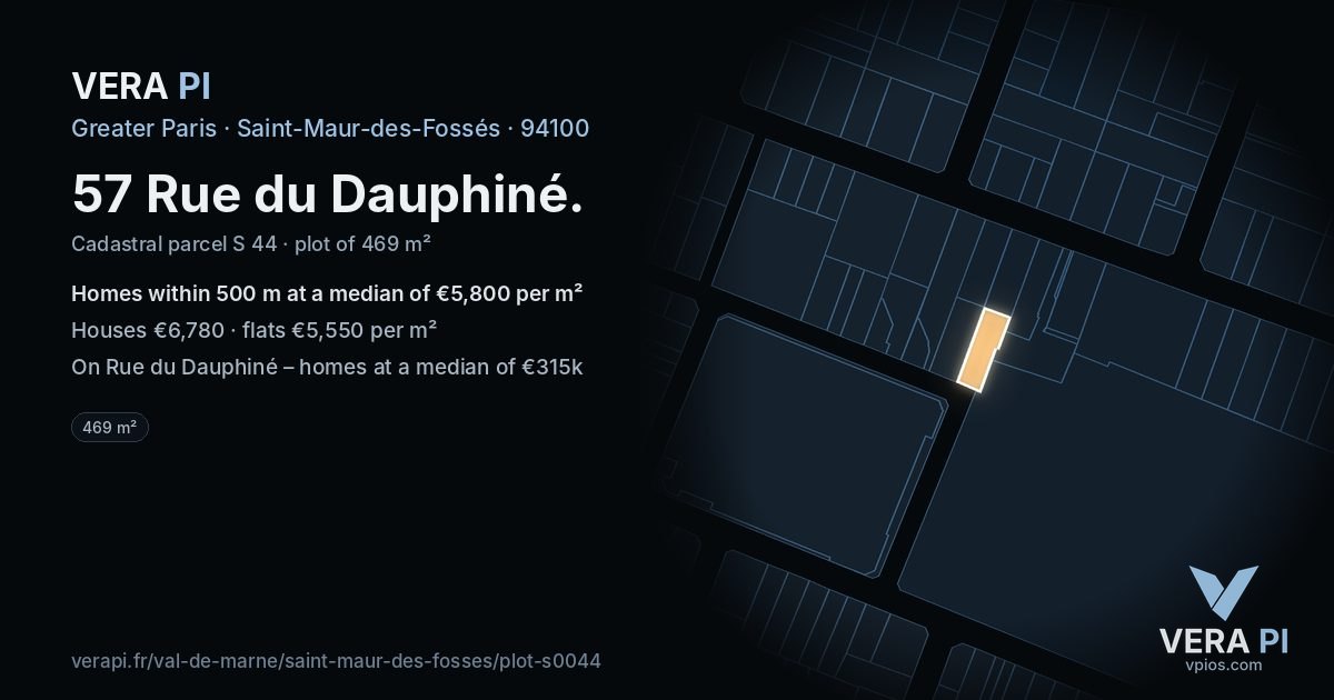 57 Rue du Dauphiné, Saint-Maur-des-Fossés at night – the plot lit, the parcels around coloured by the prices near them