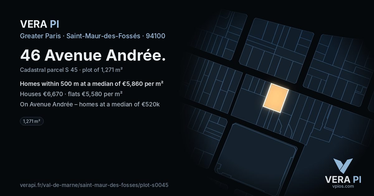 46 Avenue Andrée, Saint-Maur-des-Fossés at night – the plot lit, the parcels around coloured by the prices near them