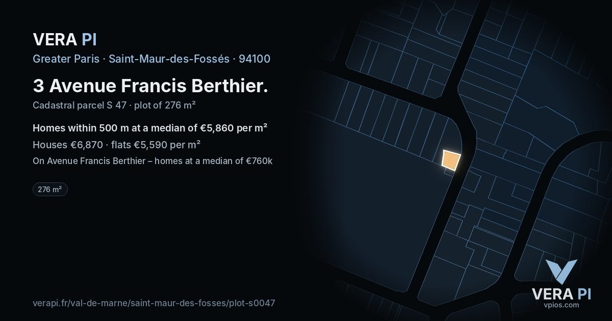 3 Avenue Francis Berthier, Saint-Maur-des-Fossés at night – the plot lit, the parcels around coloured by the prices near them