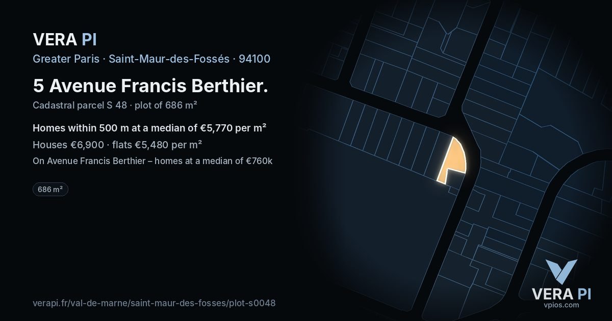 5 Avenue Francis Berthier, Saint-Maur-des-Fossés at night – the plot lit, the parcels around coloured by the prices near them