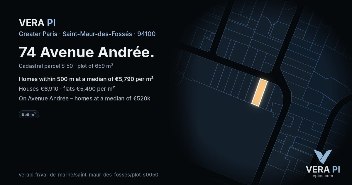 74 Avenue Andrée, Saint-Maur-des-Fossés at night – the plot lit, the parcels around coloured by the prices near them