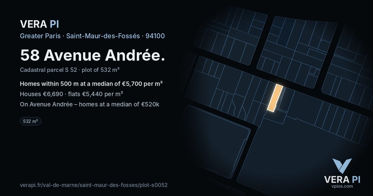 58 Avenue Andrée, Saint-Maur-des-Fossés at night – the plot lit, the parcels around coloured by the prices near them