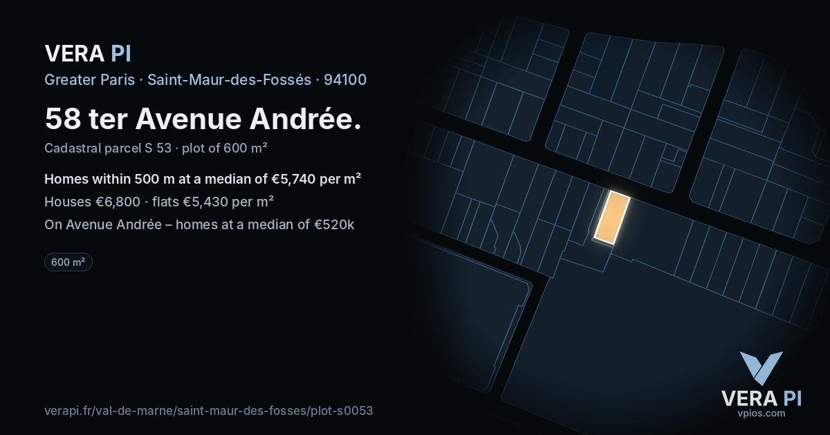 58 ter Avenue Andrée, Saint-Maur-des-Fossés at night – the plot lit, the parcels around coloured by the prices near them