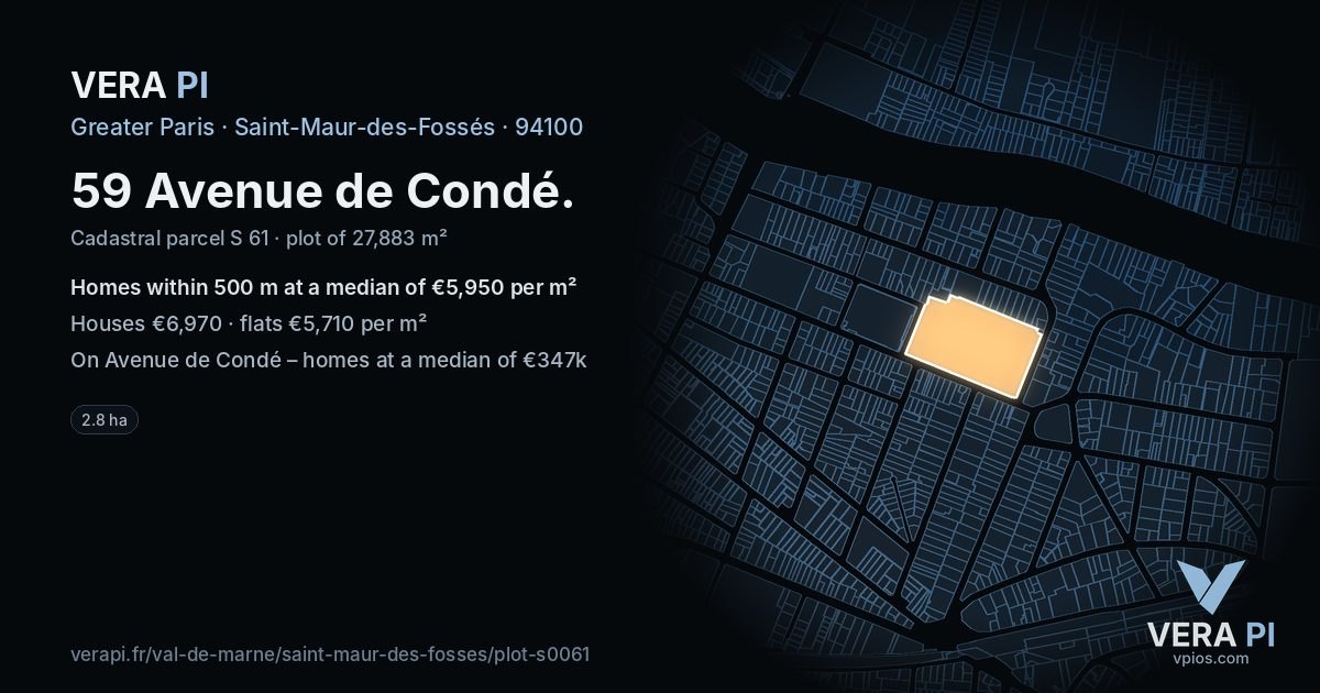 59 Avenue de Condé, Saint-Maur-des-Fossés at night – the plot lit, the parcels around coloured by the prices near them