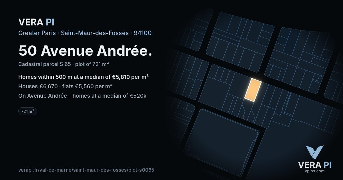 50 Avenue Andrée, Saint-Maur-des-Fossés at night – the plot lit, the parcels around coloured by the prices near them