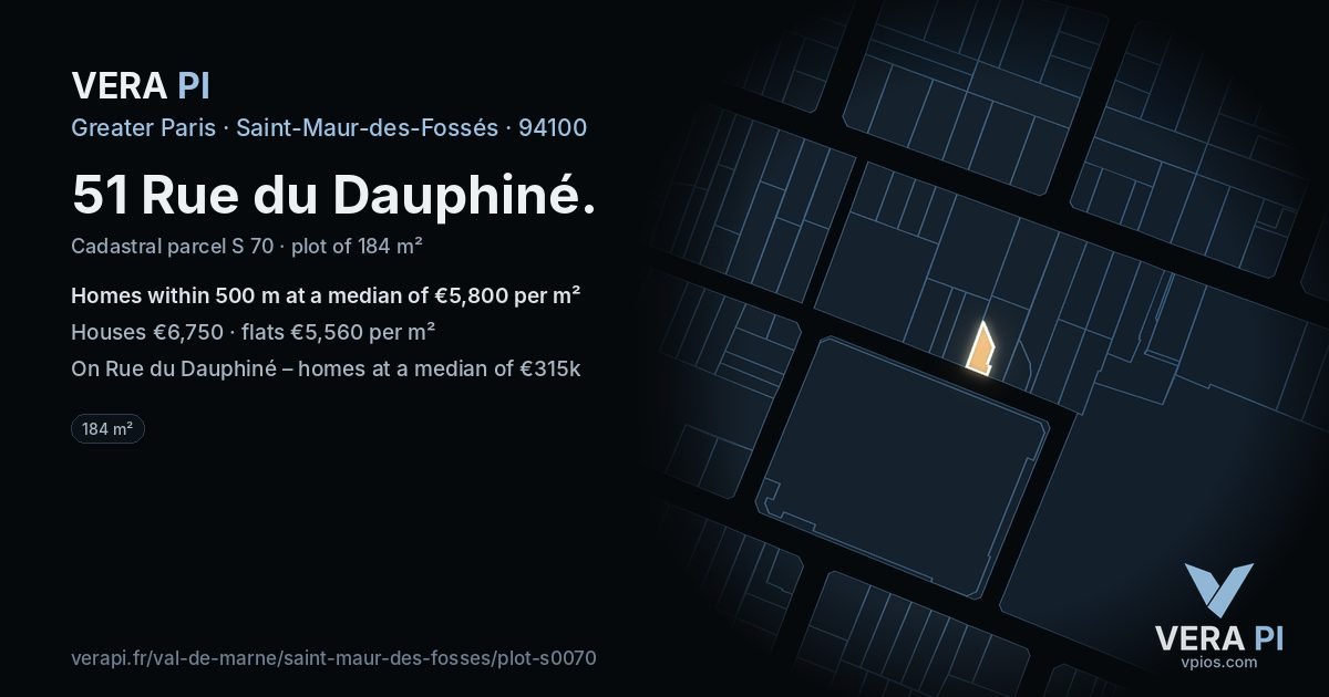 51 Rue du Dauphiné, Saint-Maur-des-Fossés at night – the plot lit, the parcels around coloured by the prices near them