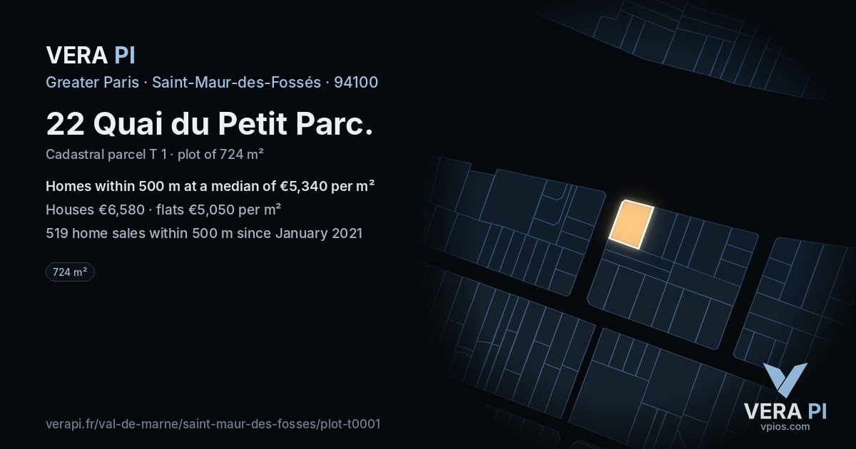 22 Quai du Petit Parc, Saint-Maur-des-Fossés at night – the plot lit, the parcels around coloured by the prices near them