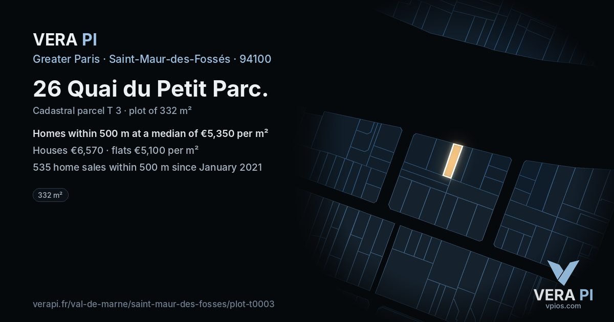 26 Quai du Petit Parc, Saint-Maur-des-Fossés at night – the plot lit, the parcels around coloured by the prices near them