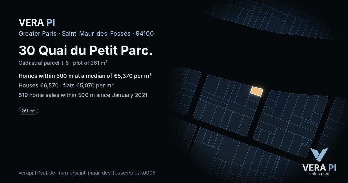 30 Quai du Petit Parc, Saint-Maur-des-Fossés at night – the plot lit, the parcels around coloured by the prices near them