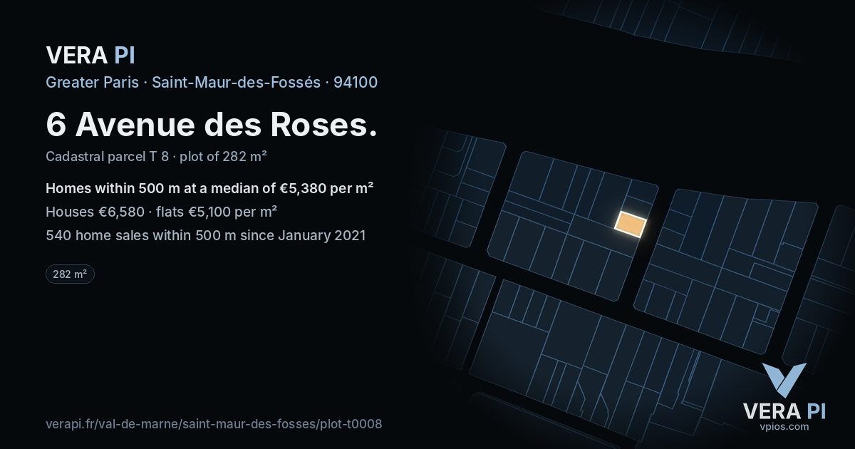 6 Avenue des Roses, Saint-Maur-des-Fossés at night – the plot lit, the parcels around coloured by the prices near them