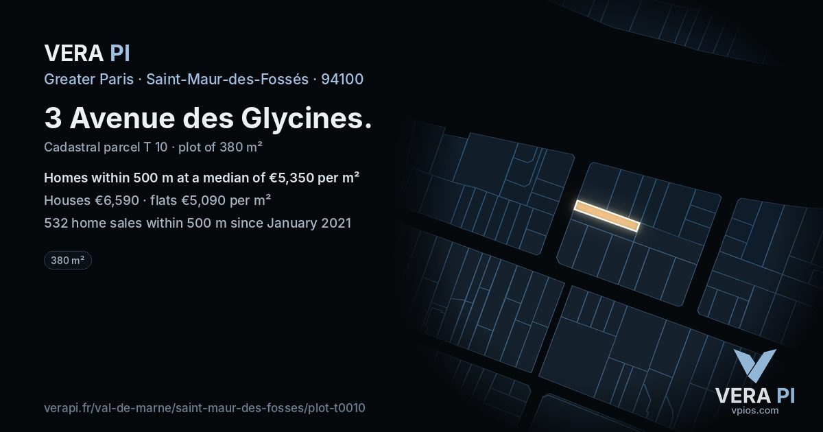 3 Avenue des Glycines, Saint-Maur-des-Fossés at night – the plot lit, the parcels around coloured by the prices near them