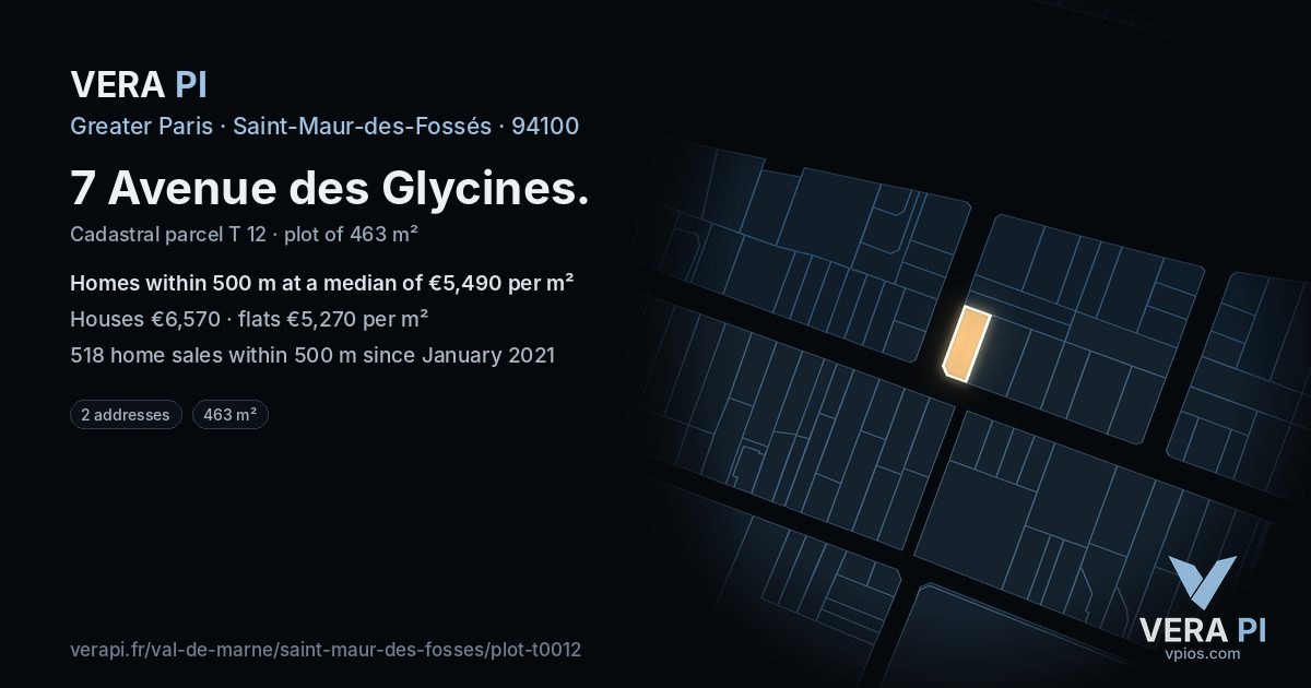 7 Avenue des Glycines, Saint-Maur-des-Fossés at night – the plot lit, the parcels around coloured by the prices near them