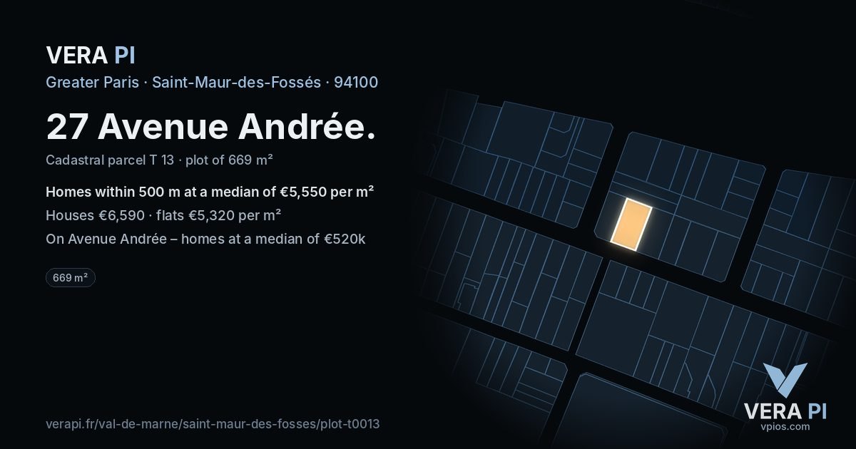 27 Avenue Andrée, Saint-Maur-des-Fossés at night – the plot lit, the parcels around coloured by the prices near them