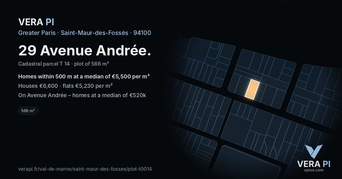 29 Avenue Andrée, Saint-Maur-des-Fossés at night – the plot lit, the parcels around coloured by the prices near them