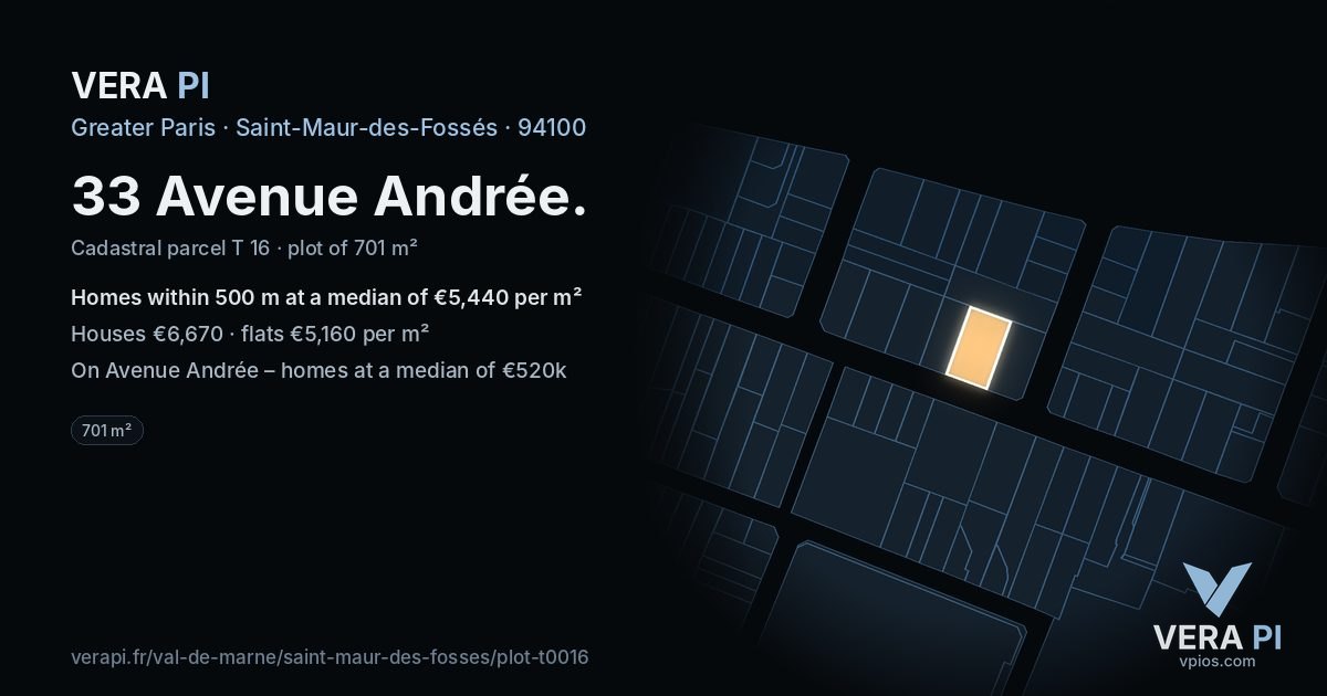 33 Avenue Andrée, Saint-Maur-des-Fossés at night – the plot lit, the parcels around coloured by the prices near them