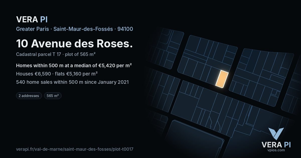 10 Avenue des Roses, Saint-Maur-des-Fossés at night – the plot lit, the parcels around coloured by the prices near them