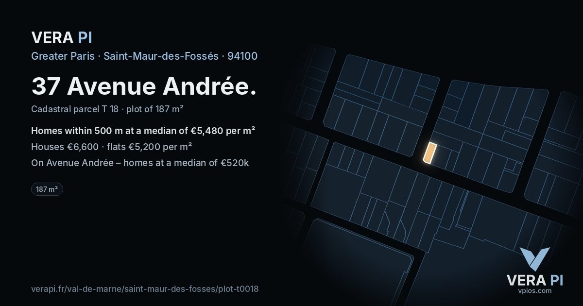37 Avenue Andrée, Saint-Maur-des-Fossés at night – the plot lit, the parcels around coloured by the prices near them