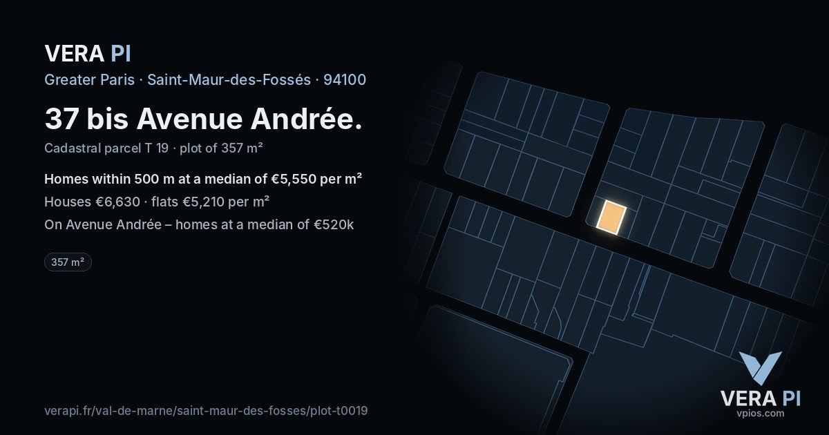 37 bis Avenue Andrée, Saint-Maur-des-Fossés at night – the plot lit, the parcels around coloured by the prices near them