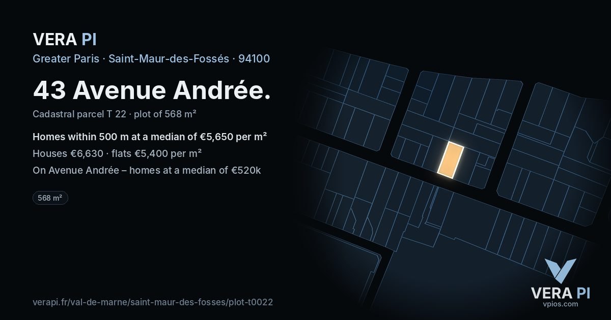 43 Avenue Andrée, Saint-Maur-des-Fossés at night – the plot lit, the parcels around coloured by the prices near them