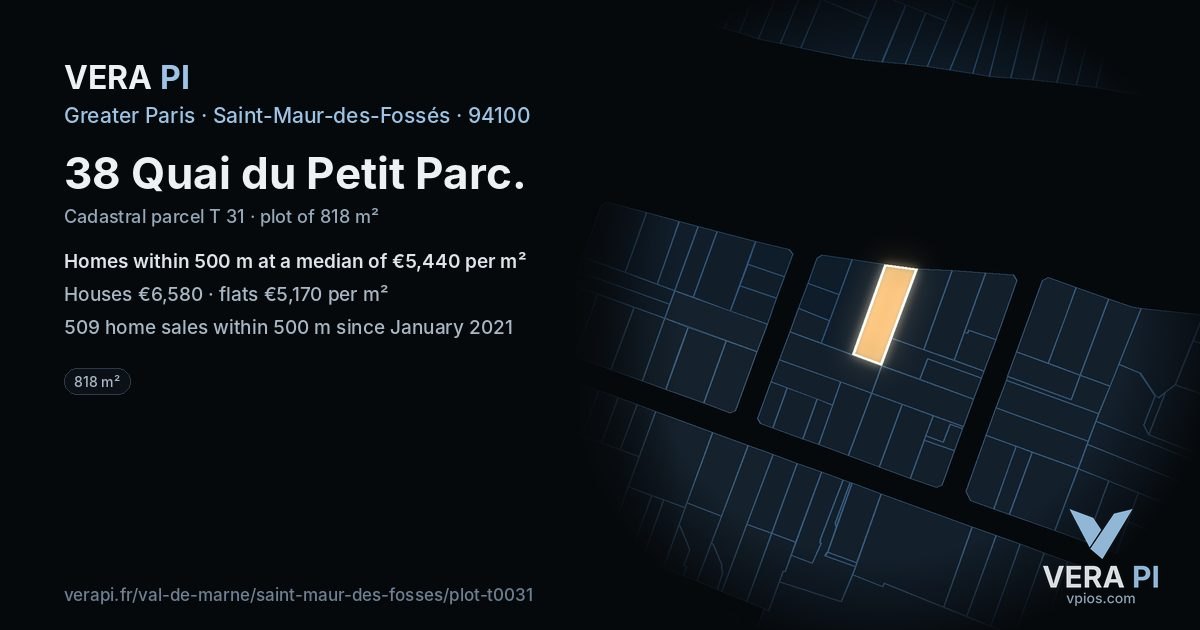 38 Quai du Petit Parc, Saint-Maur-des-Fossés at night – the plot lit, the parcels around coloured by the prices near them
