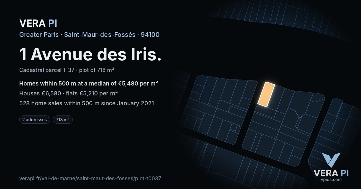1 Avenue des Iris, Saint-Maur-des-Fossés at night – the plot lit, the parcels around coloured by the prices near them