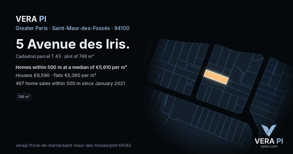 5 Avenue des Iris, Saint-Maur-des-Fossés at night – the plot lit, the parcels around coloured by the prices near them