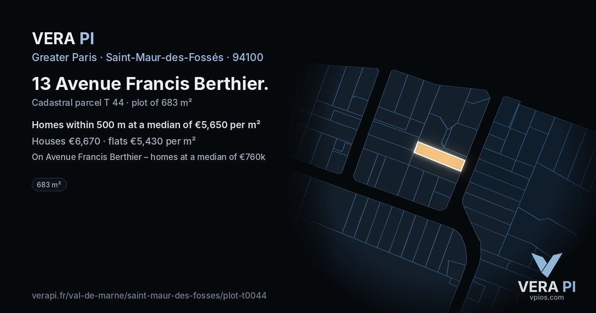 13 Avenue Francis Berthier, Saint-Maur-des-Fossés at night – the plot lit, the parcels around coloured by the prices near them