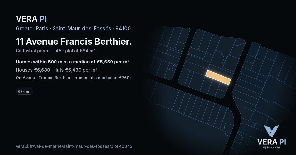 11 Avenue Francis Berthier, Saint-Maur-des-Fossés at night – the plot lit, the parcels around coloured by the prices near them