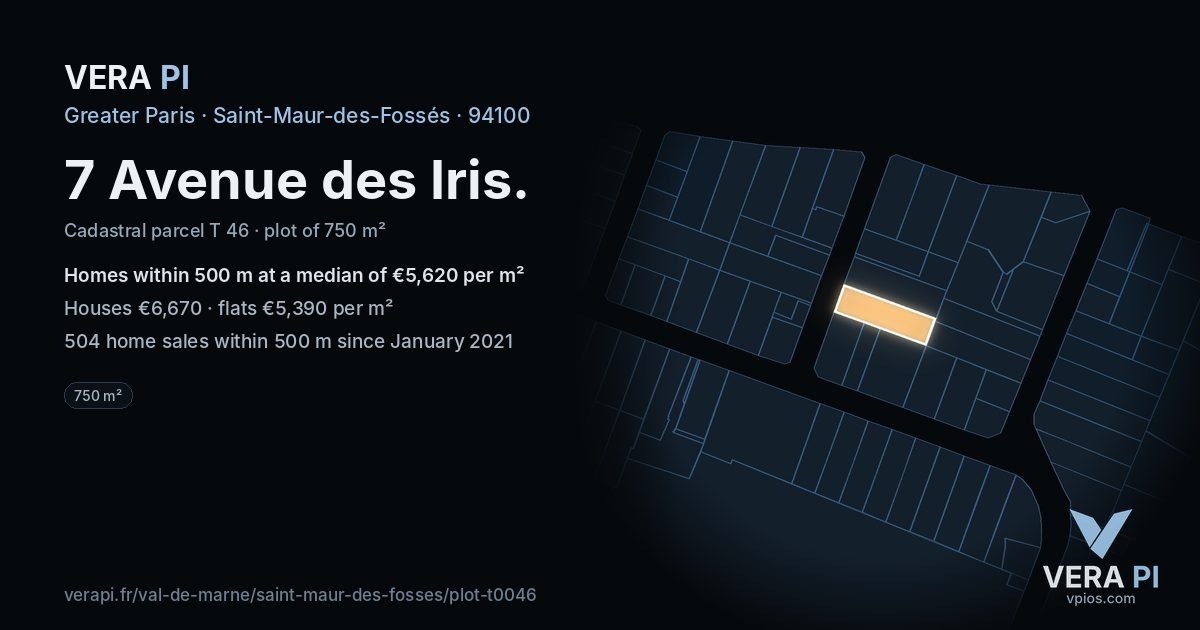 7 Avenue des Iris, Saint-Maur-des-Fossés at night – the plot lit, the parcels around coloured by the prices near them