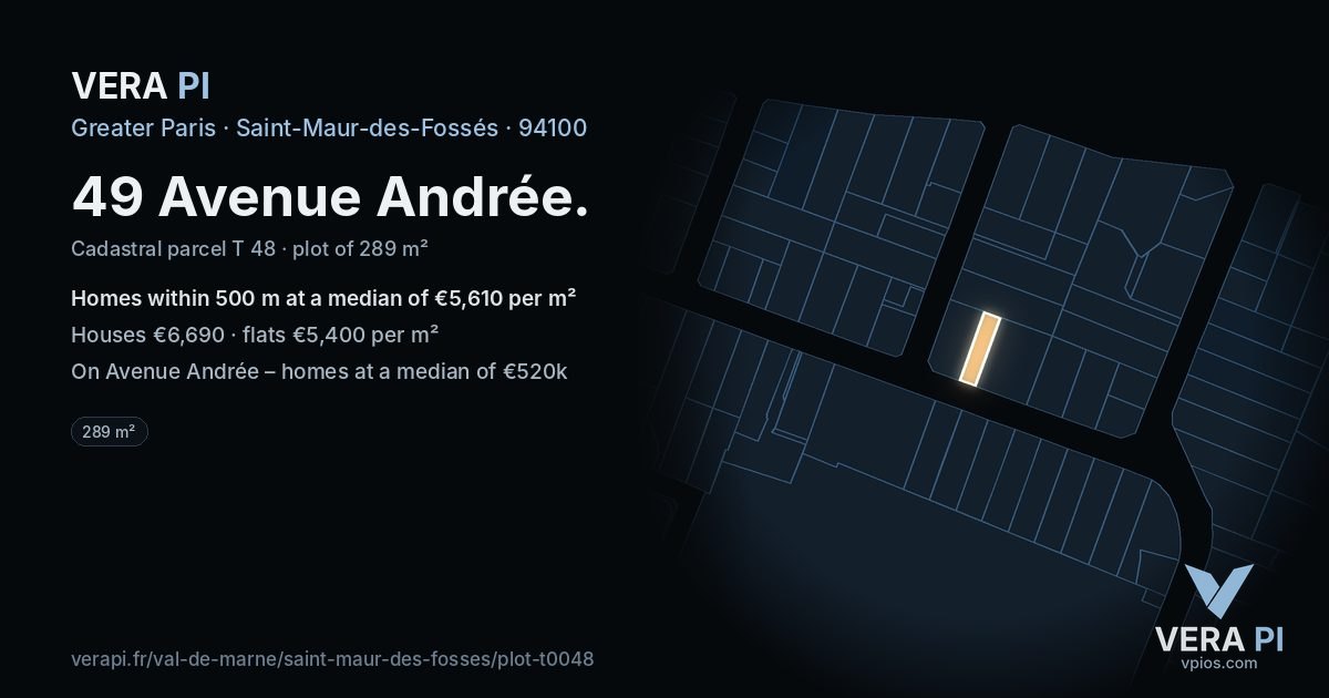 49 Avenue Andrée, Saint-Maur-des-Fossés at night – the plot lit, the parcels around coloured by the prices near them