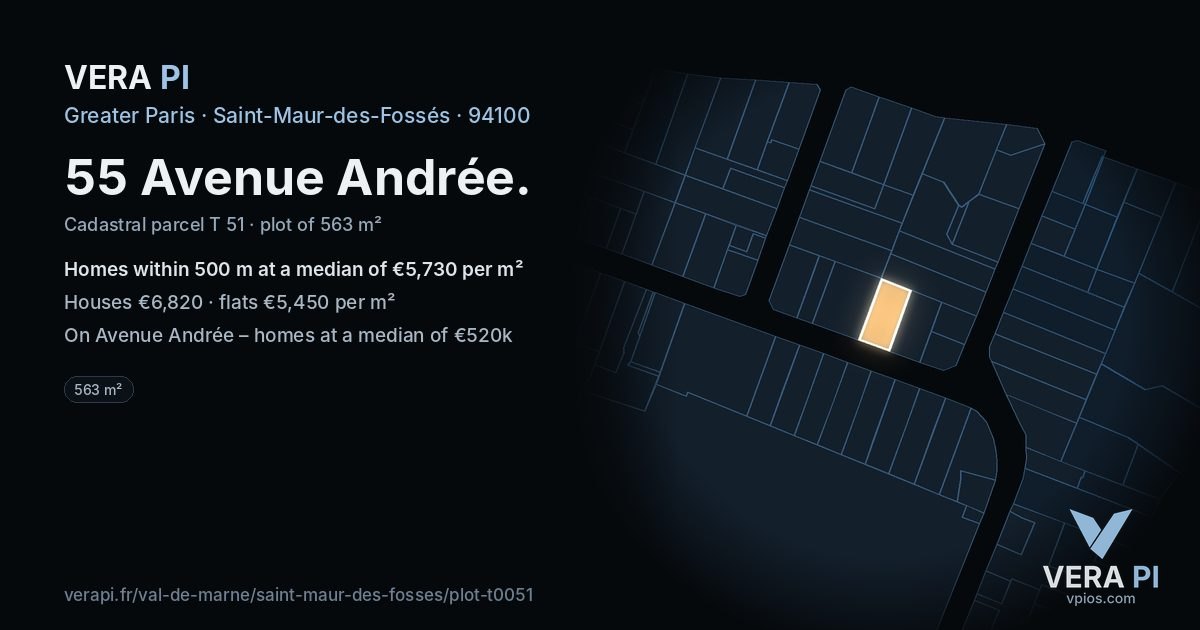 55 Avenue Andrée, Saint-Maur-des-Fossés at night – the plot lit, the parcels around coloured by the prices near them