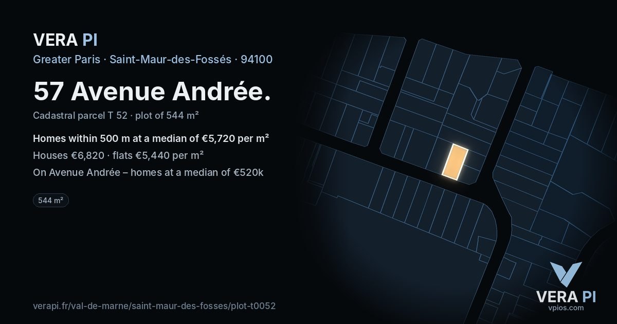 57 Avenue Andrée, Saint-Maur-des-Fossés at night – the plot lit, the parcels around coloured by the prices near them