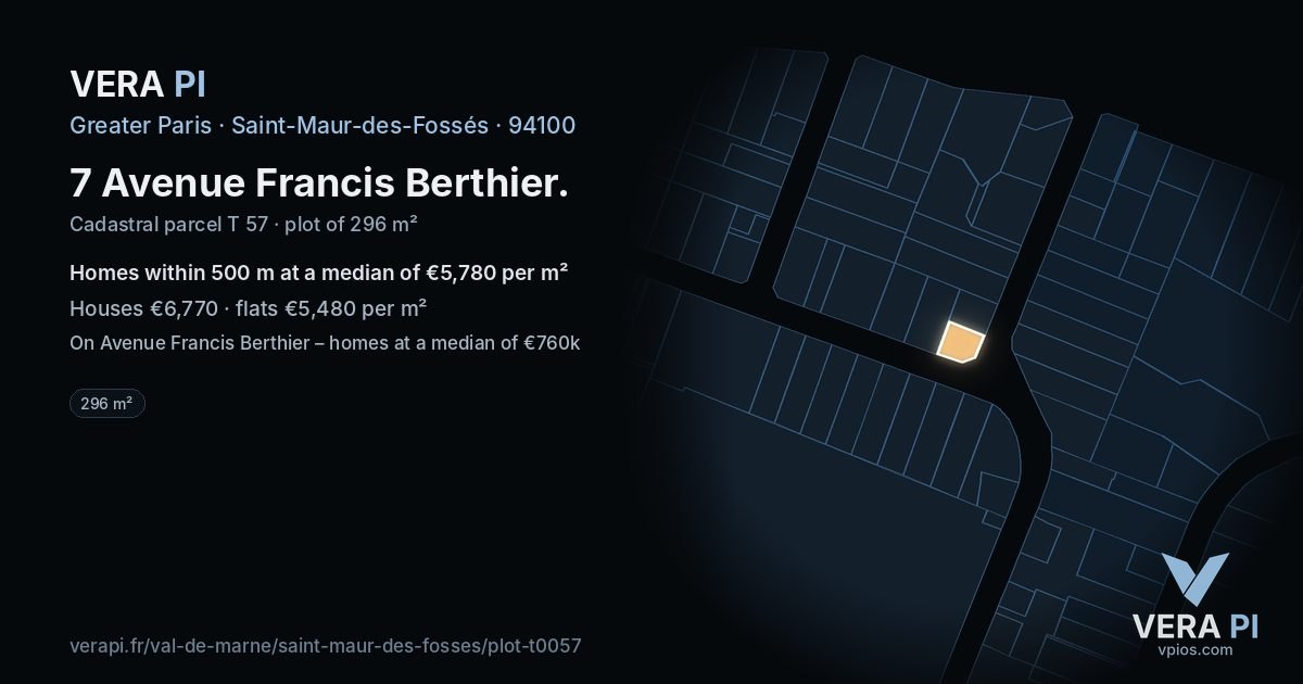 7 Avenue Francis Berthier, Saint-Maur-des-Fossés at night – the plot lit, the parcels around coloured by the prices near them