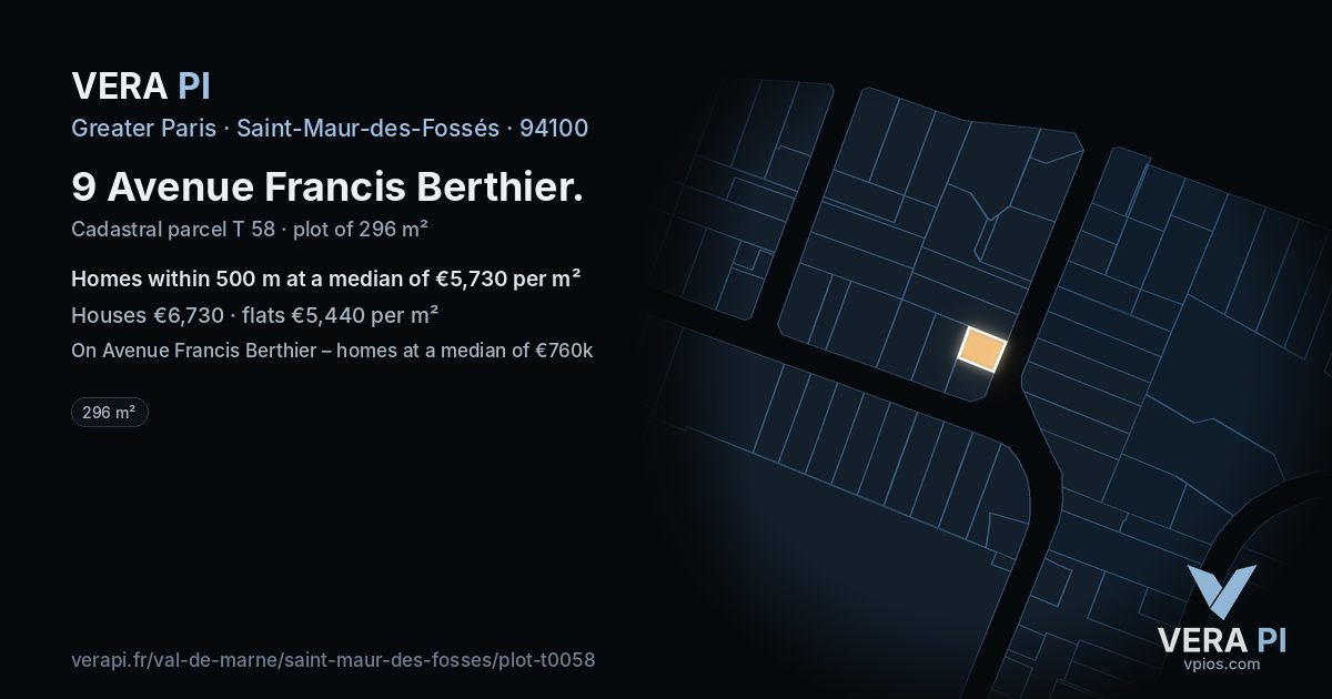 9 Avenue Francis Berthier, Saint-Maur-des-Fossés at night – the plot lit, the parcels around coloured by the prices near them