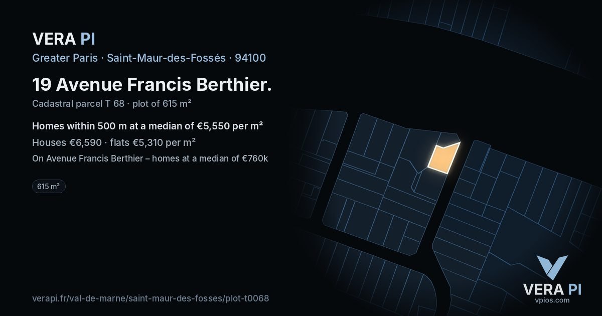 19 Avenue Francis Berthier, Saint-Maur-des-Fossés at night – the plot lit, the parcels around coloured by the prices near them
