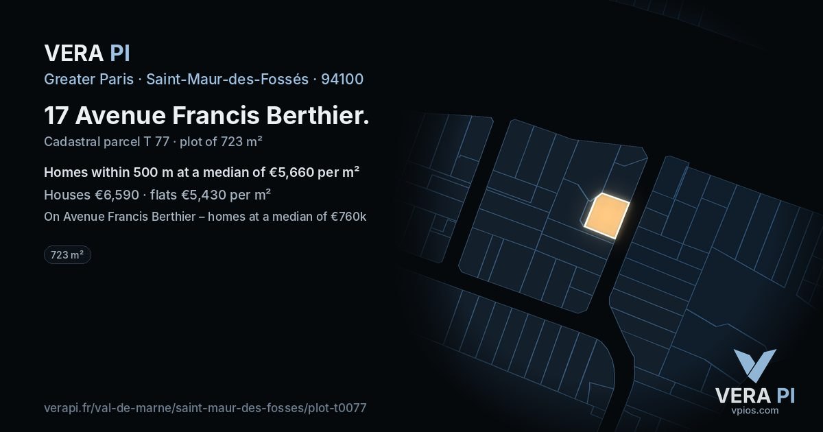 17 Avenue Francis Berthier, Saint-Maur-des-Fossés at night – the plot lit, the parcels around coloured by the prices near them