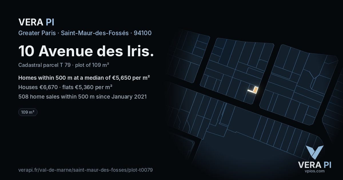 10 Avenue des Iris, Saint-Maur-des-Fossés at night – the plot lit, the parcels around coloured by the prices near them