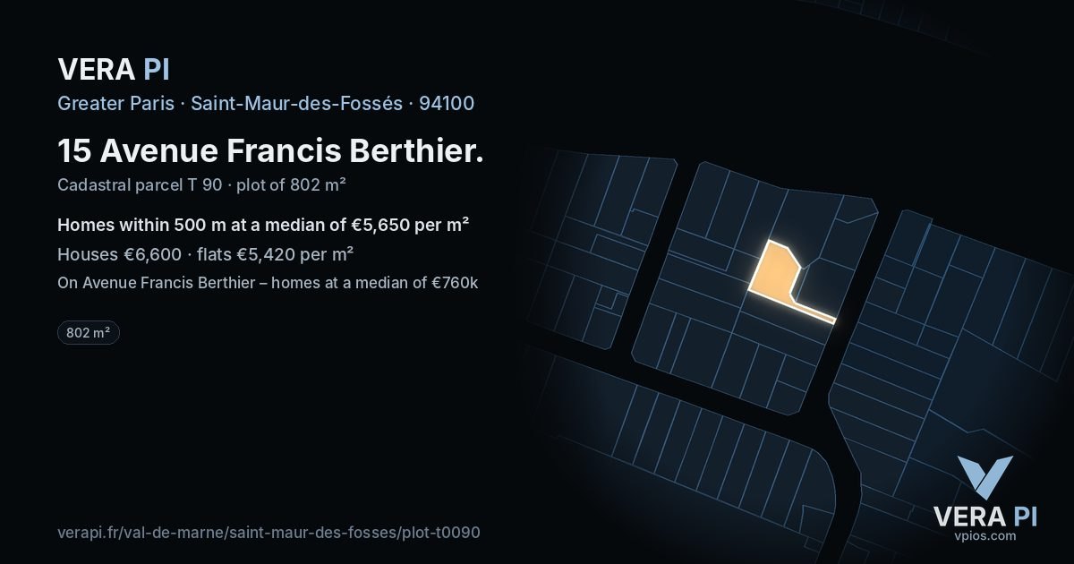 15 Avenue Francis Berthier, Saint-Maur-des-Fossés at night – the plot lit, the parcels around coloured by the prices near them