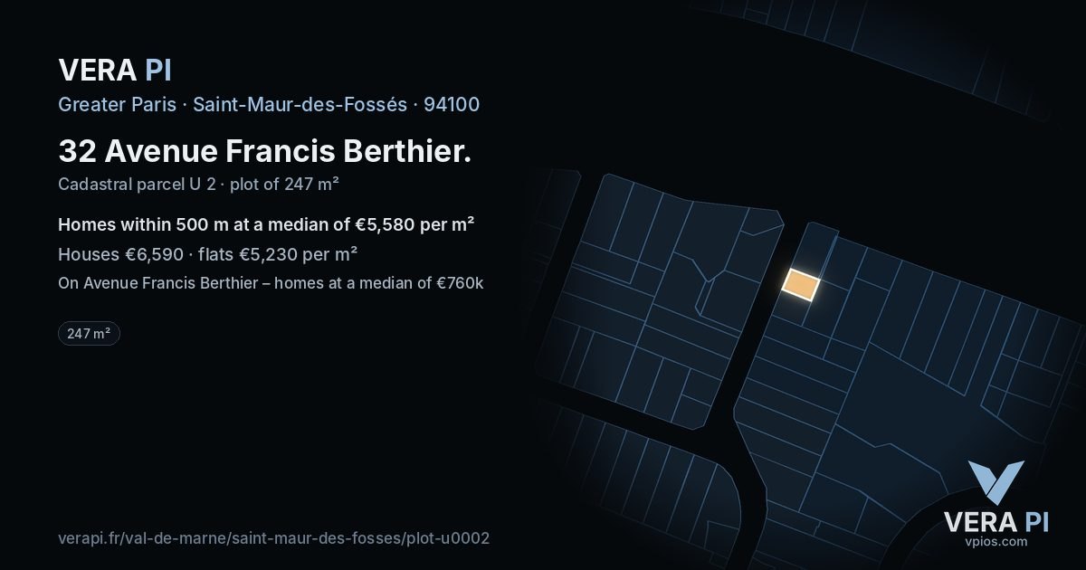 32 Avenue Francis Berthier, Saint-Maur-des-Fossés at night – the plot lit, the parcels around coloured by the prices near them
