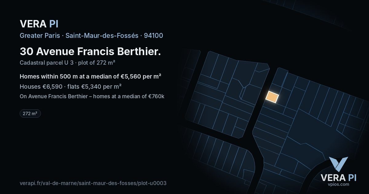 30 Avenue Francis Berthier, Saint-Maur-des-Fossés at night – the plot lit, the parcels around coloured by the prices near them