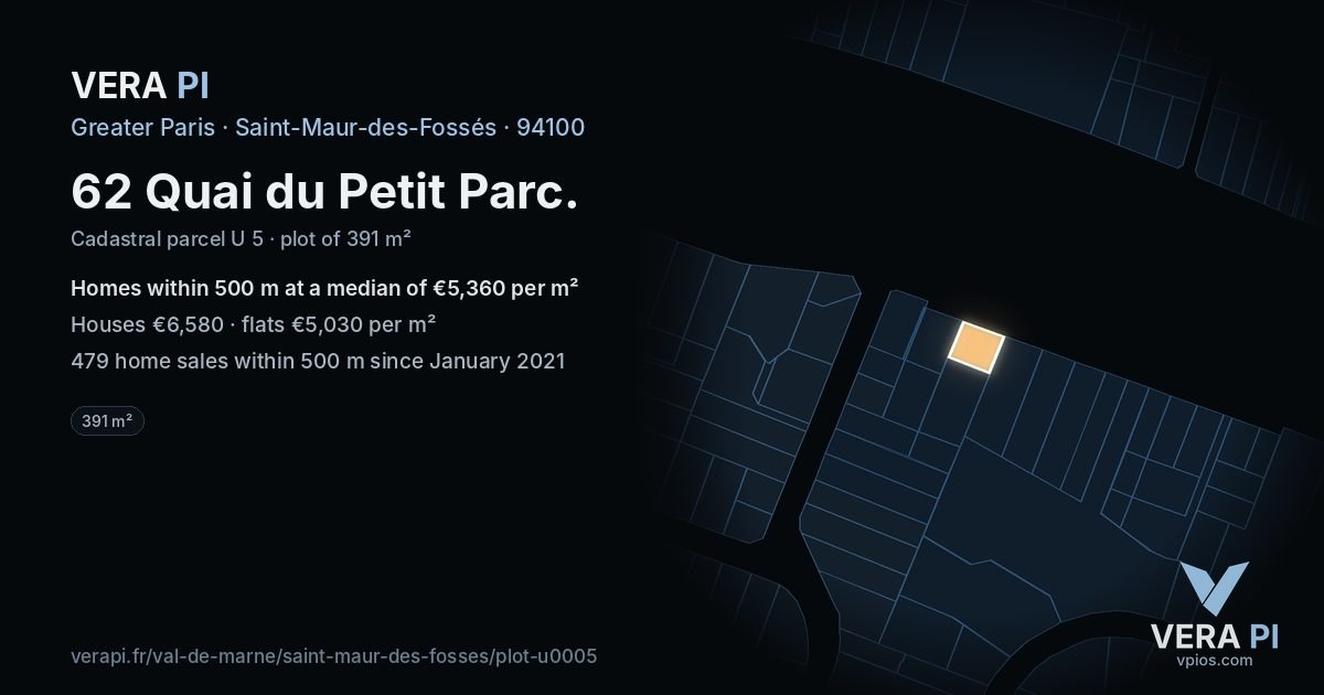 62 Quai du Petit Parc, Saint-Maur-des-Fossés at night – the plot lit, the parcels around coloured by the prices near them