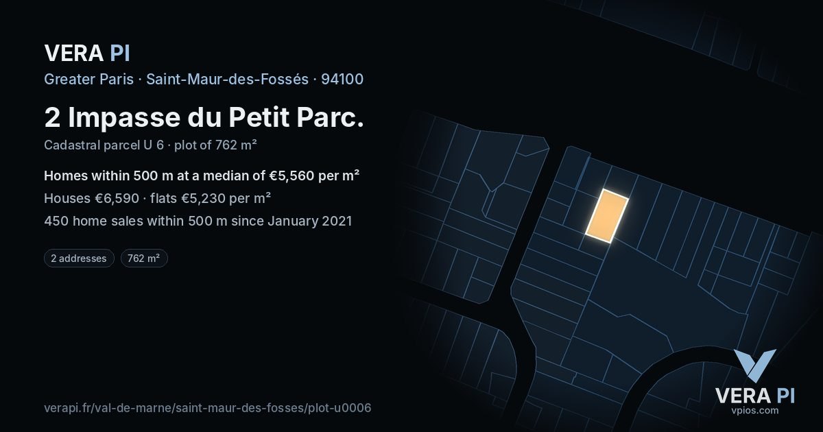 2 Impasse du Petit Parc, Saint-Maur-des-Fossés at night – the plot lit, the parcels around coloured by the prices near them
