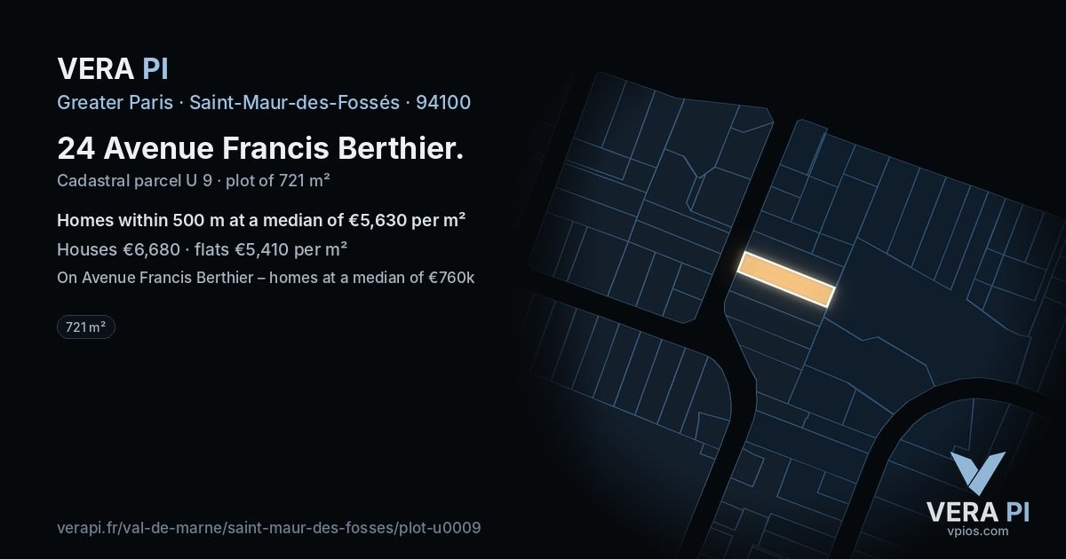 24 Avenue Francis Berthier, Saint-Maur-des-Fossés at night – the plot lit, the parcels around coloured by the prices near them